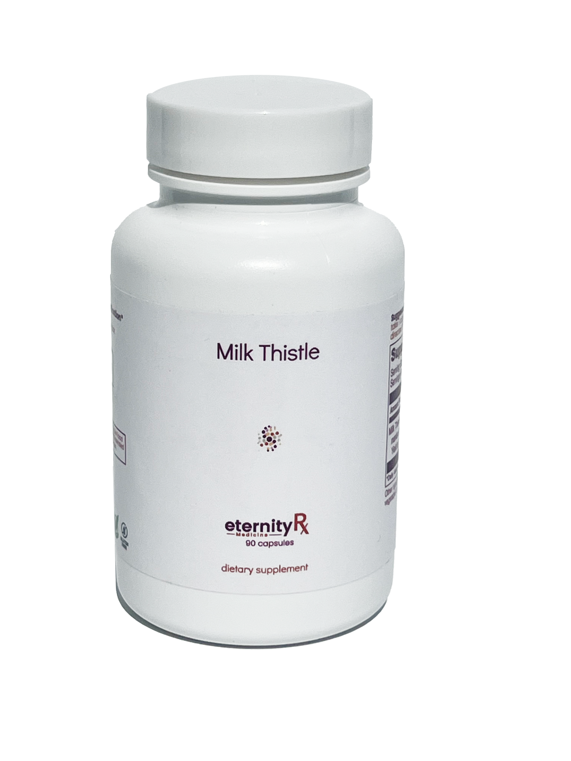 A bottle of Milk Thistle supplement with the brand name eternityEngine on the label.