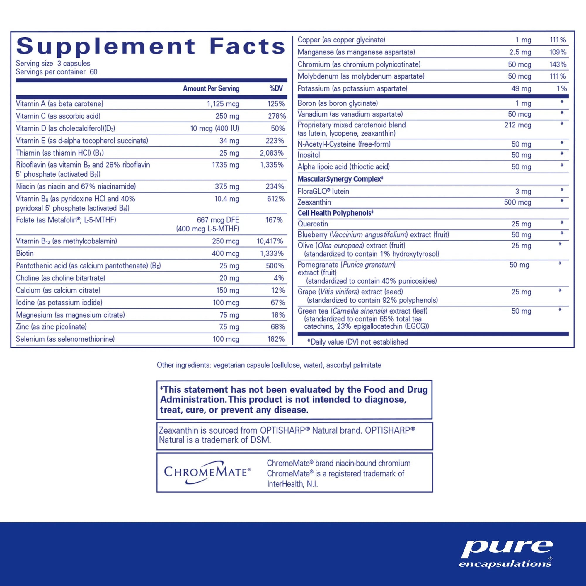 Nutritional information about the Polyphenol Supplement