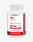Bergamet PRO+ Citrus Bergamot bottle showcasing its cholesterol and heart health benefits. Physician-strength formula with 90 capsules and a patented citrus bergamot extraction process.