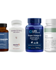 Eternity Medicine Rx Gut Microbiome Support Bundle featuring Akkermansia, HTB Rejuvenate, Super Omega-3, and Vitamin D3 & K2. A targeted supplement set designed to repair gut lining, balance microbiome health, and strengthen immunity against inflammation and chronic disease.