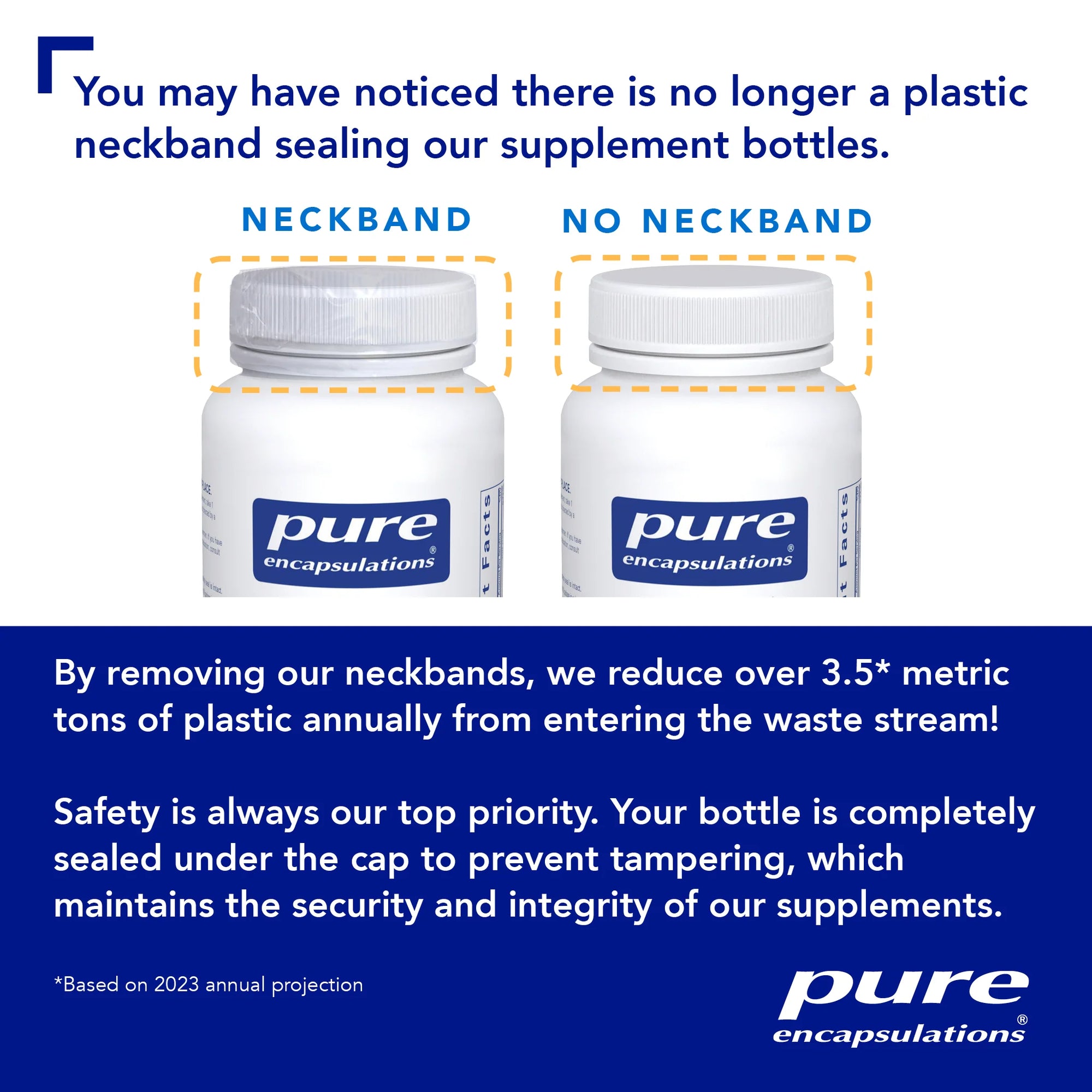 Pure Encapsulations Silymarin Milk Thistle bottle, highlighting its role in reducing plastic waste by removing the plastic neckband sealing. 