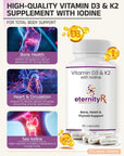Vitamin D3 & K2 supplement with iodine from eternityRx on a white background